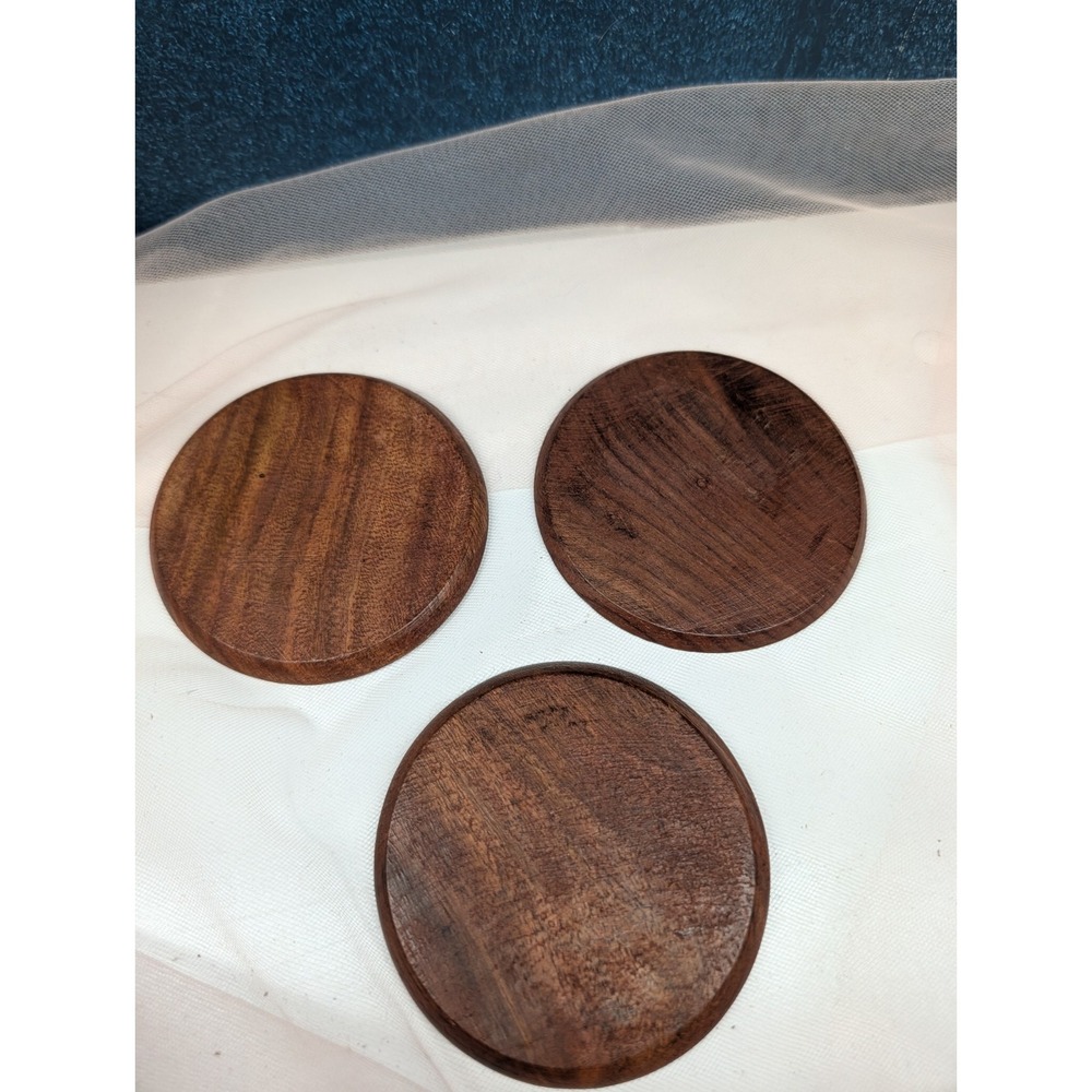 Carved Wooden Coaster Set with Holder & Brass Inlay Floral Detail - Picture 8 of 12